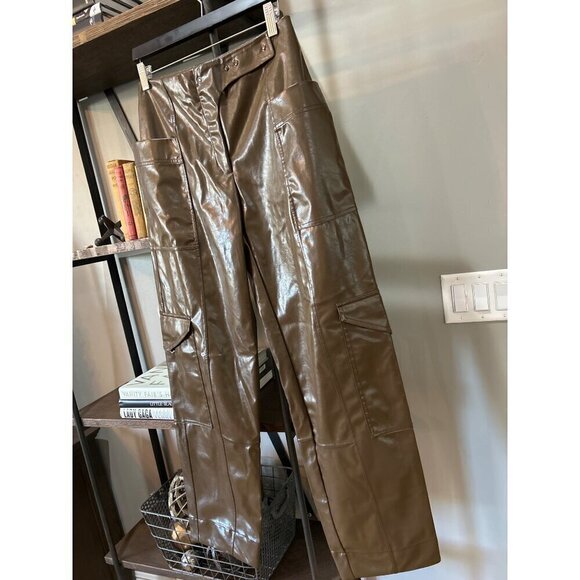 Ganni Glossy Faux Leather Trousers Dove Womens Size 36 4 S - Picture 10 of 14